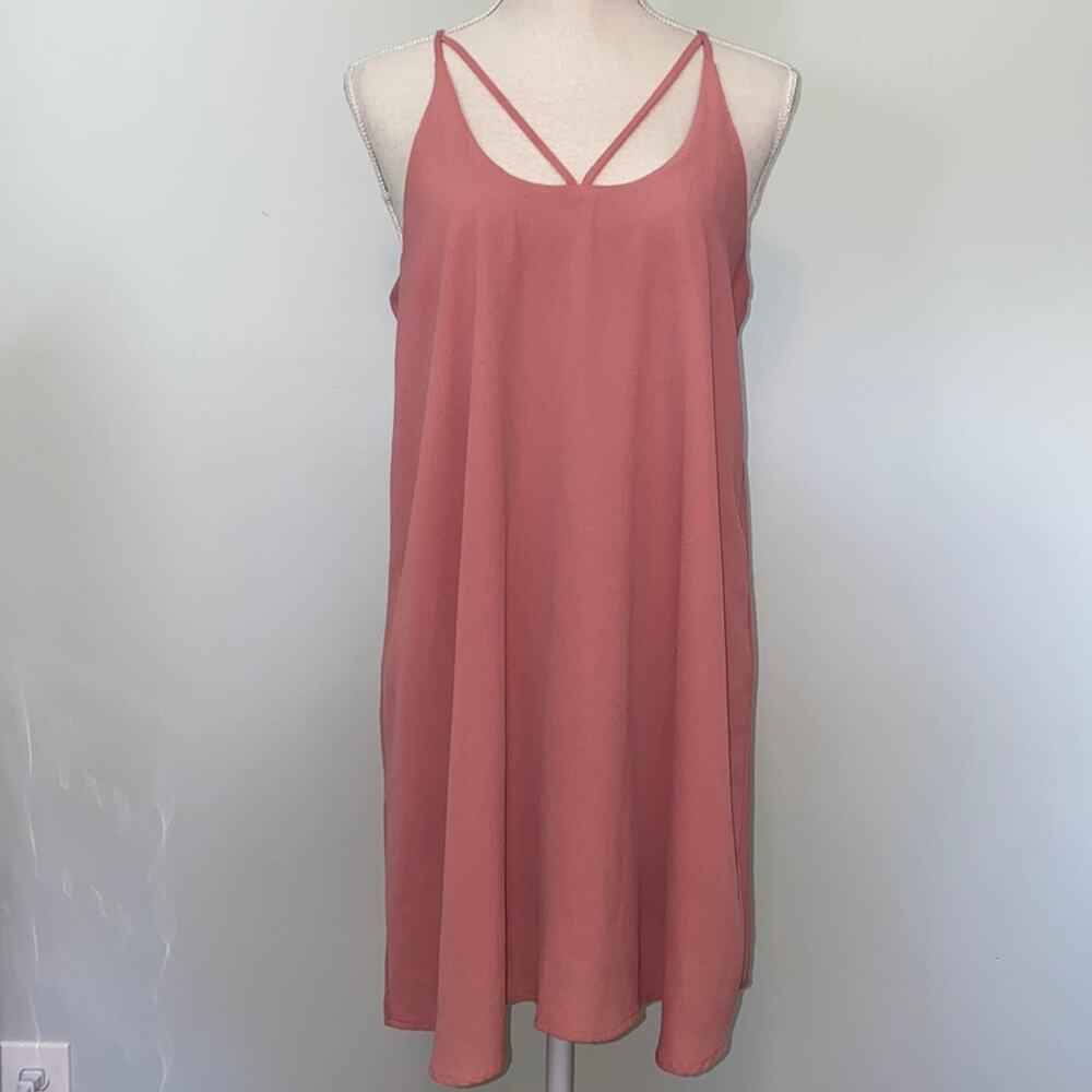 Mauve Blue Pair polyester swing dress w/ rayon lining with super cute straps  M